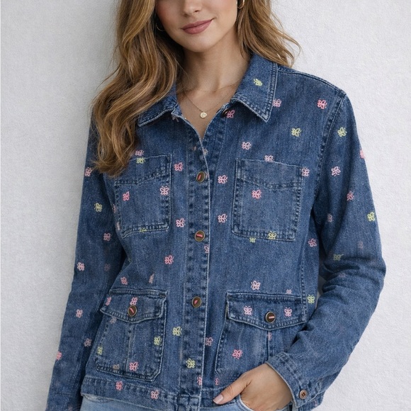Alfred Dunner Jackets & Blazers - Alfred Dunner Blue Jean Jacket with Floral Embroidery